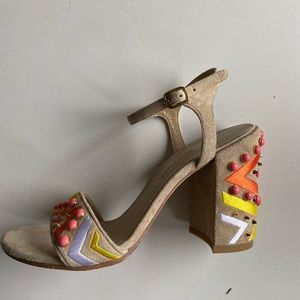 Stuart Weitzman Studded Tan Block Heels
